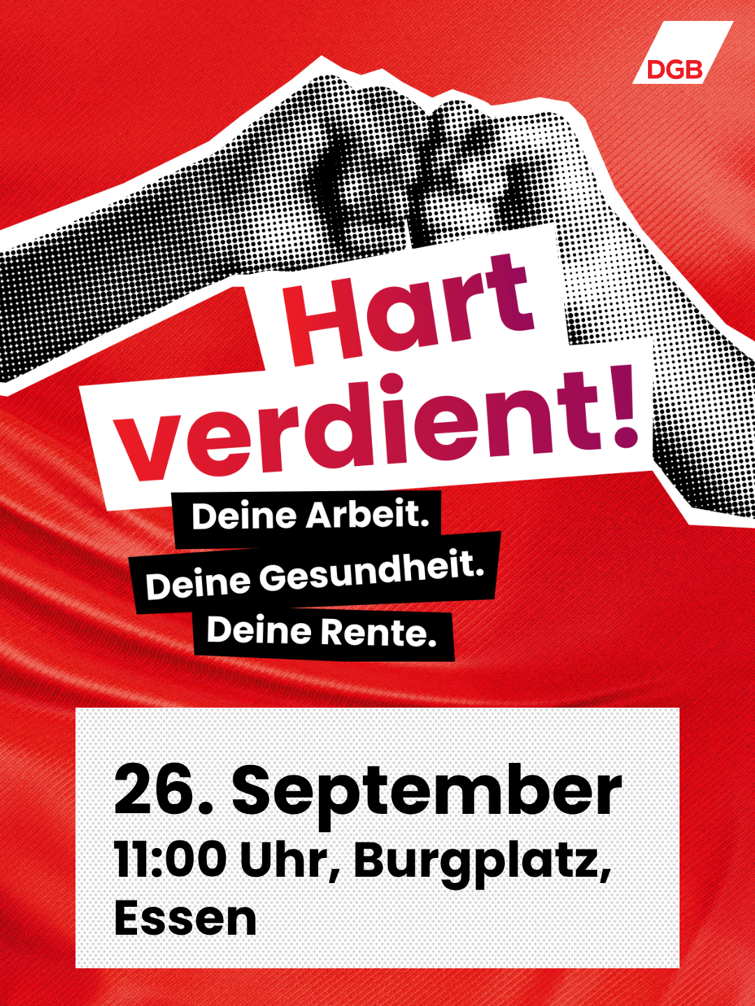 Plakat: Alle nach Essen Sozialstaat verteidigen!